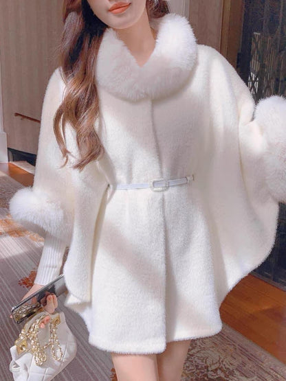 Zhang Xinzi [Winter Milk Cafe] Plush Cape Coat Women's 2023 Winter New Temperament Woolen Sleeve Coat