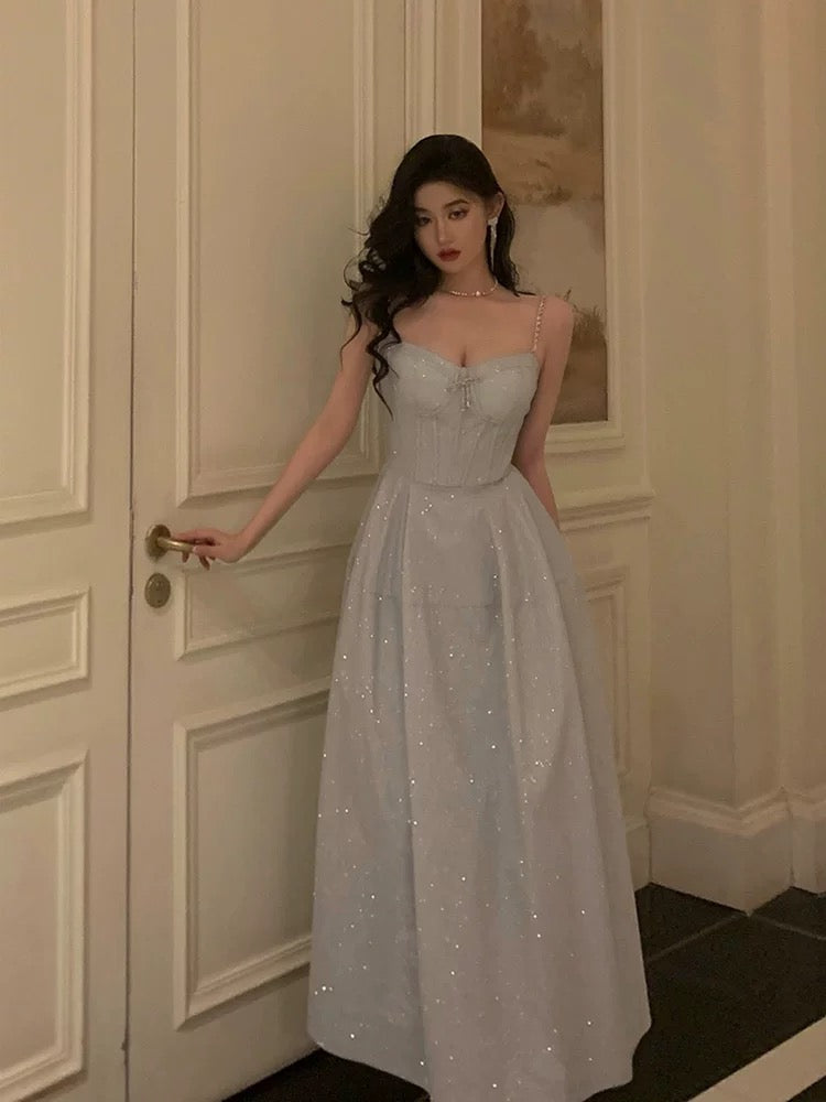 Godfrey Light Luxurious Sparkling Suspender Dress Women's 2023 New Niche Design Fishbone Waist Dress Long Skirt
