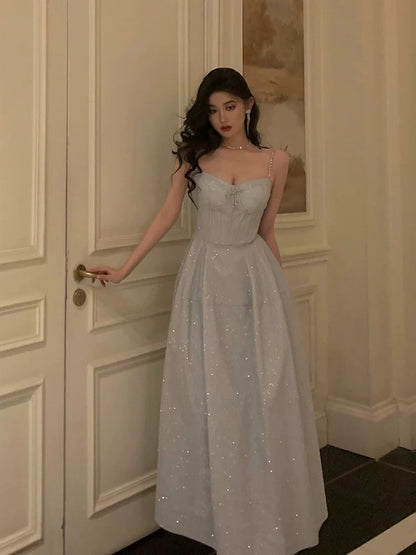 Godfrey Light Luxurious Sparkling Suspender Dress Women's 2023 New Niche Design Fishbone Waist Dress Long Skirt