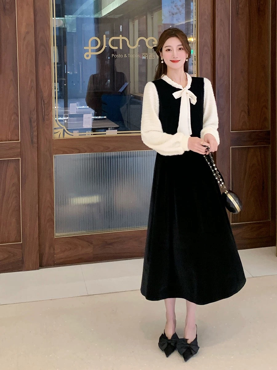 [01.22 New Products 95% Off] Velvet Waist Splicing Dress Women's 2024 New Style Slim Skirt