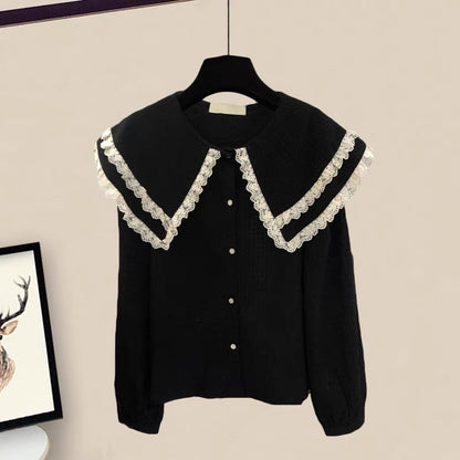 Autumn small dress navy collar pants flared casual pants college style suit 2023 new women's autumn two-piece set