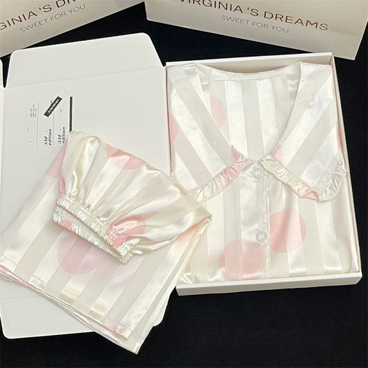 2024 new ice silk pajamas women's short-sleeved summer thin silk can be worn outside home clothes suit spring and summer