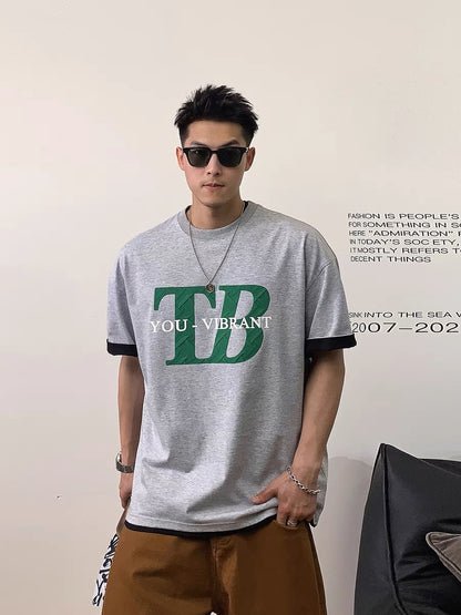 Xu Tailang American retro letter printed short-sleeved simple fashion loose versatile t-shirt ins trend men's top