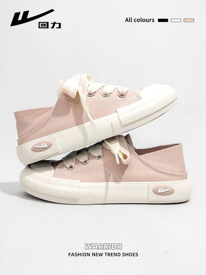 Pull back women's shoes canvas shoes women's 2024 spring new sneakers and half slippers one-legged lazy white shoes