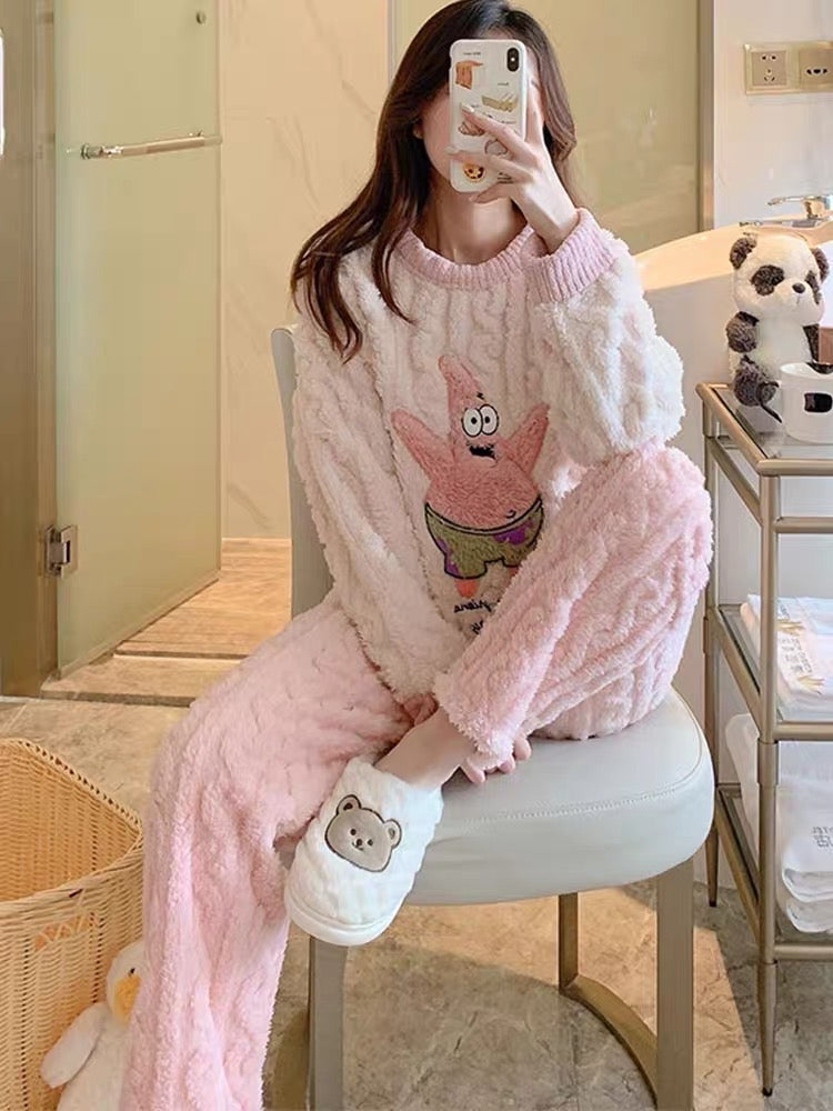 Winter Pajamas Women Korean Style Pajamas Cute Cartoon Flannel