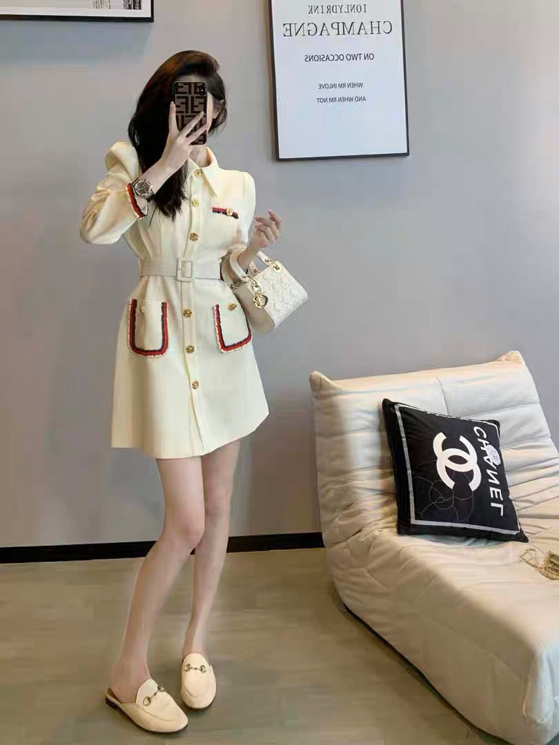 Dresses for women 2023 new autumn wear temperament goddess Fan Xiaoxiang style French socialite fashion waist long-sleeved skirt (B2512)