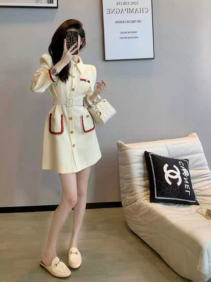 Dresses for women 2023 new autumn wear temperament goddess Fan Xiaoxiang style French socialite fashion waist long-sleeved skirt (B2512)