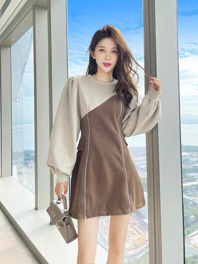 Autumn clothing 2023 new autumn and winter French tea break temperament dress to reduce age and look slimming and high-end sweatshirt skirt for women in autumn T2350