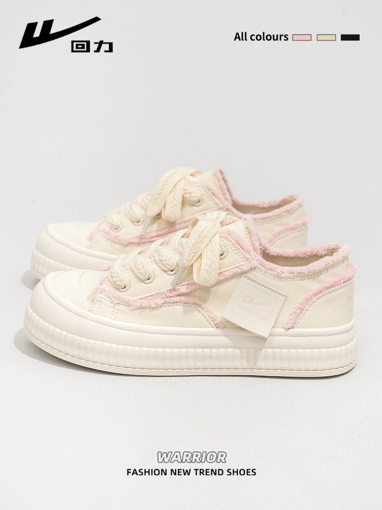 Pull back fairy pink canvas shoes for women 2024 spring new versatile white sneakers thick-soled sports and leisure shoes