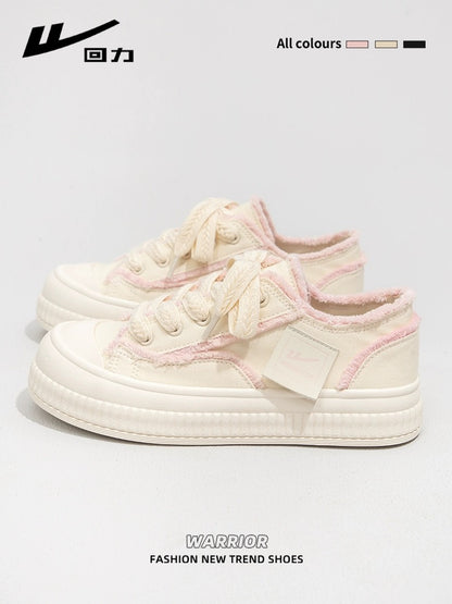 Pull back fairy pink canvas shoes for women 2024 spring new versatile white sneakers thick-soled sports and leisure shoes