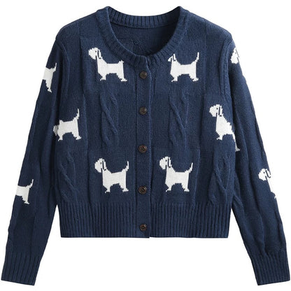 Jiuzhou Chengpin/JZZDEMM puppy embroidery texture waist slim fit temperament knitted pullover bottoming shirt tops for women