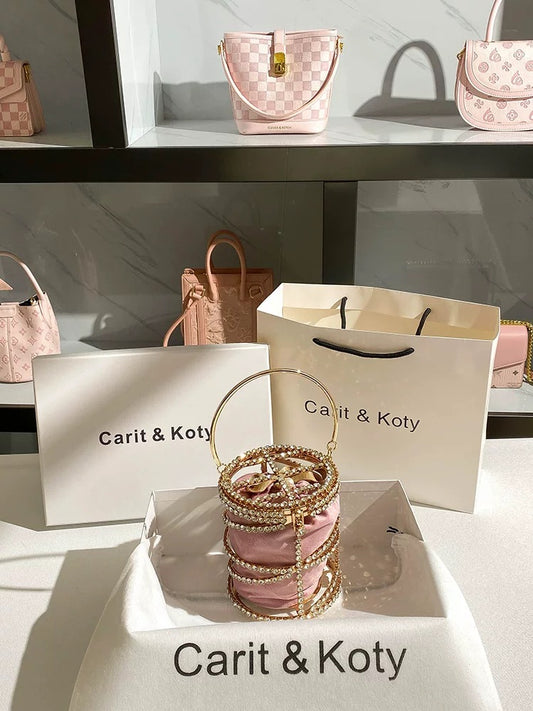 Carit Koty high-end rhinestone cylinder bag 2023 new metal portable hollow evening bag mobile phone bag