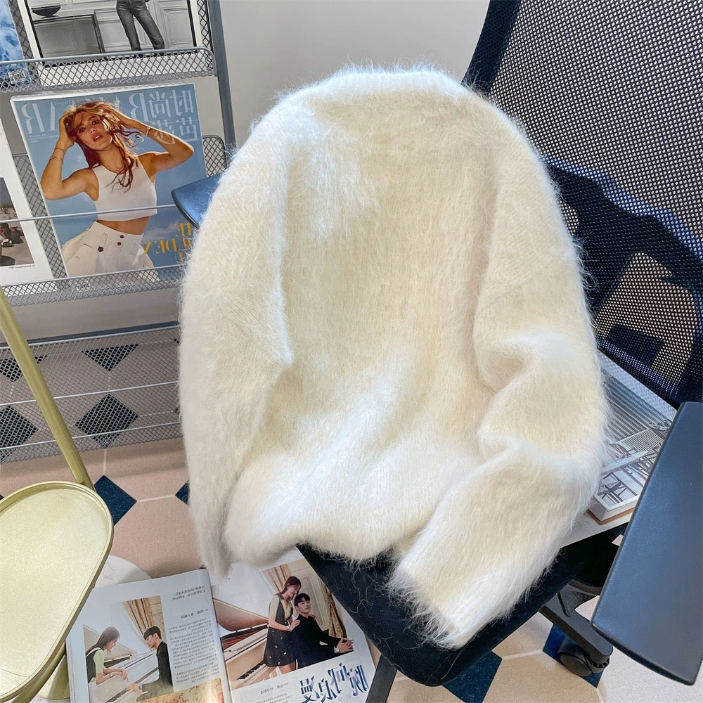 European goods beautiful lazy style heavy sequined letter sweater men and women autumn and winter thickened mohair soft glutinous knitted jacket