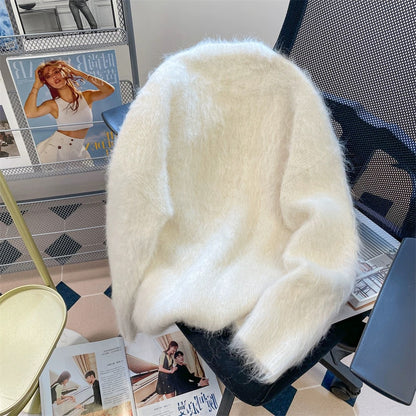 European goods beautiful lazy style heavy sequined letter sweater men and women autumn and winter thickened mohair soft glutinous knitted jacket