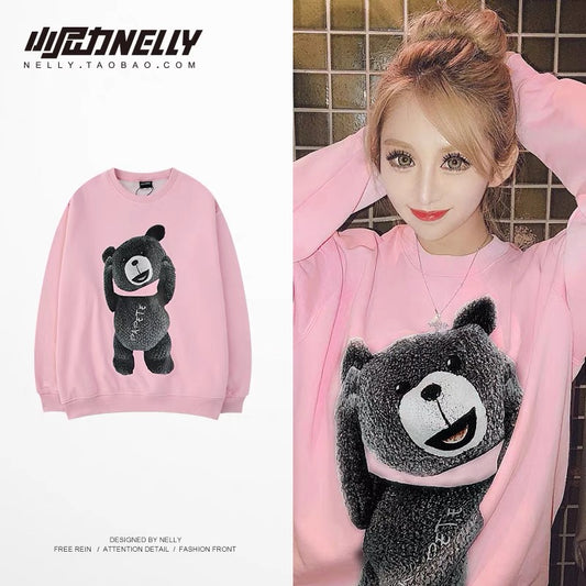 Sweatshirt men's round neck pullover coat Korean style trendy loose velvet bottoming shirt ins Hong Kong style couple tops (N0925)