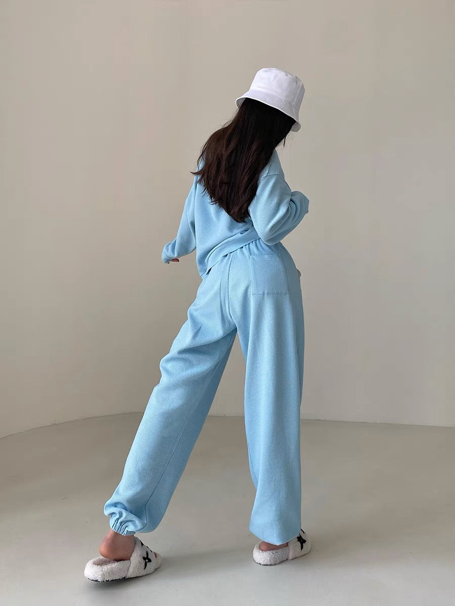 YoungGirlDay European and American loose slimming letter embroidered long-sleeved sweatshirt high-waisted casual sports trousers suit