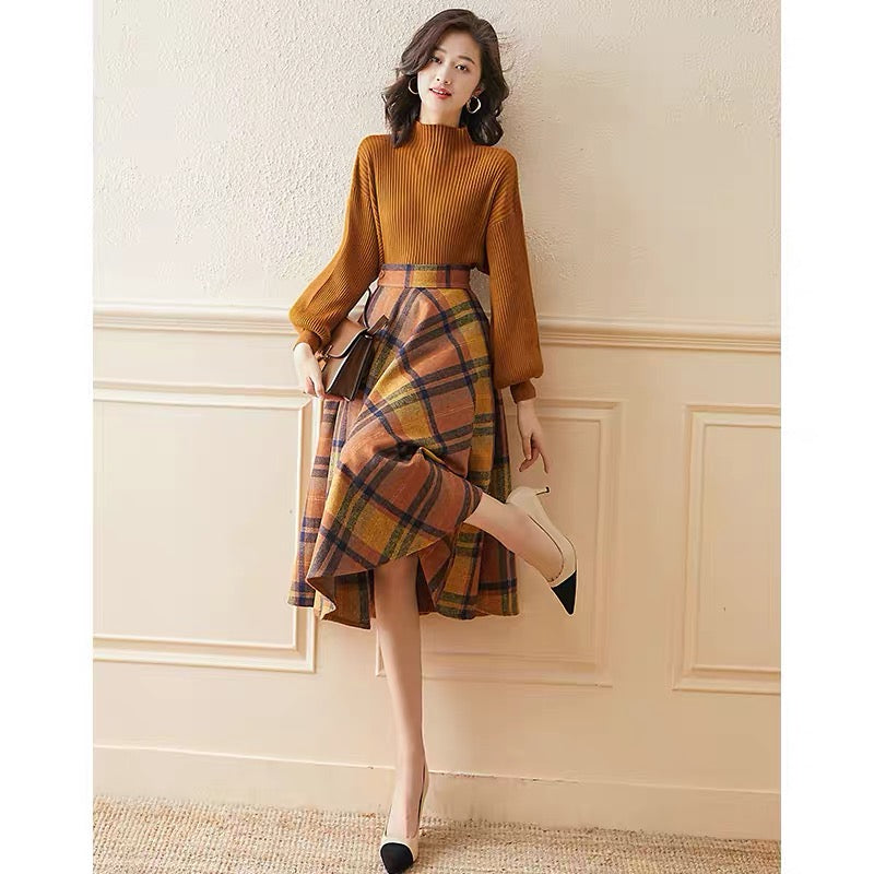 Long-sleeved temperament age-reducing suit skirt autumn and winter 2023 new internet celebrity knitted sweater skirt two-piece set for women