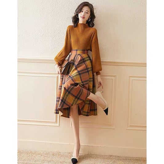 Long-sleeved temperament age-reducing suit skirt autumn and winter 2023 new internet celebrity knitted sweater skirt two-piece set for women