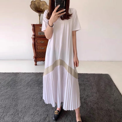 Casual loose dress for women summer 2023 new style goddess style pleated skirt slimming long t-shirt skirt