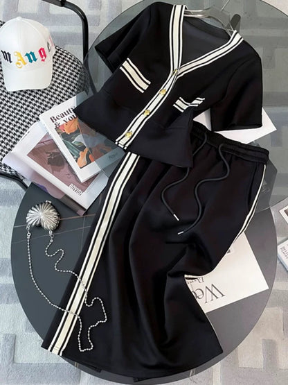 European and Korean casual fashion skirt suit for women summer 2023 new style V-neck slim and fragrant sports skirt