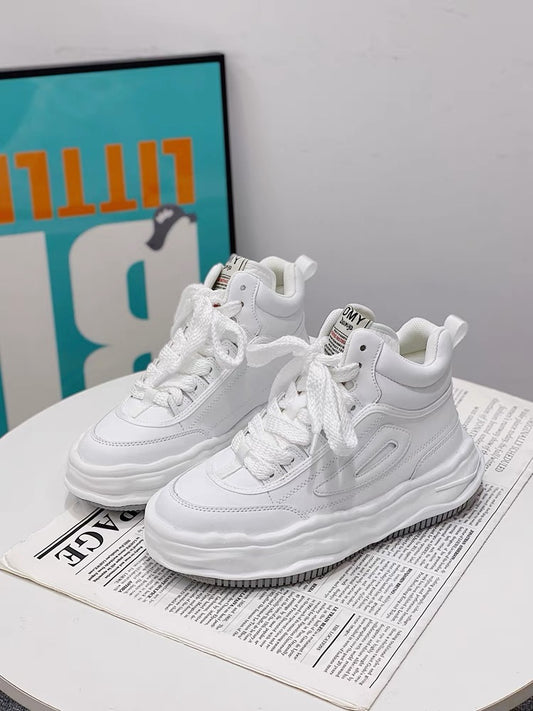 Popular thick-soled high-top shoes for women 2023 autumn new dissolved white shoes casual internet celebrity street dad sneakers