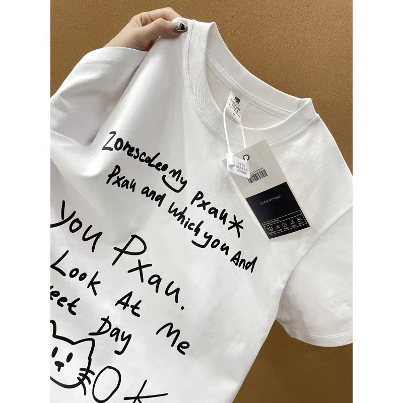 American style ins three bears printed cotton short-sleeved T-shirt men and women summer heavyweight all-match loose couple tops