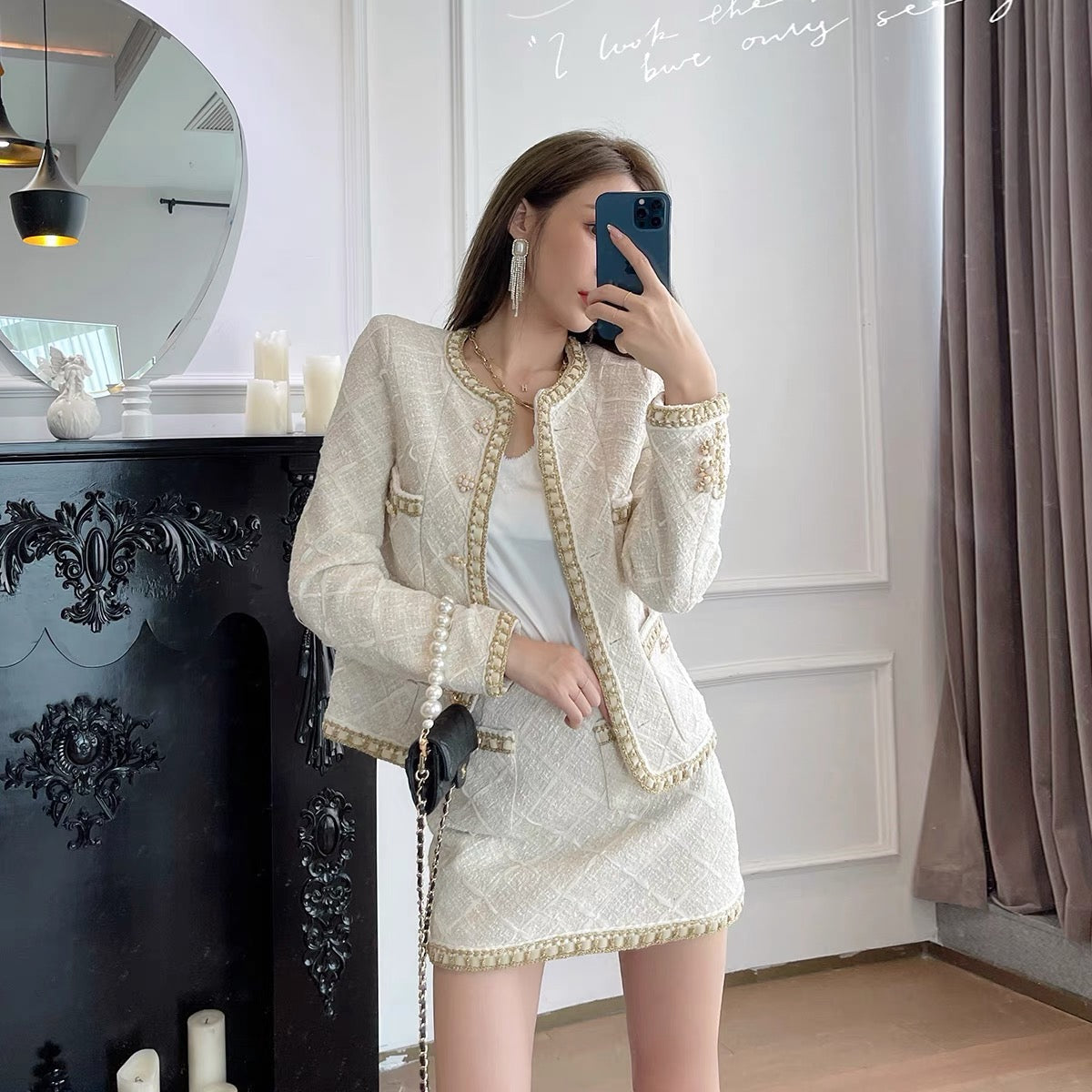 White small fragrant style fashion suit for women, spring new style hi –  Lee Nhi Boutique