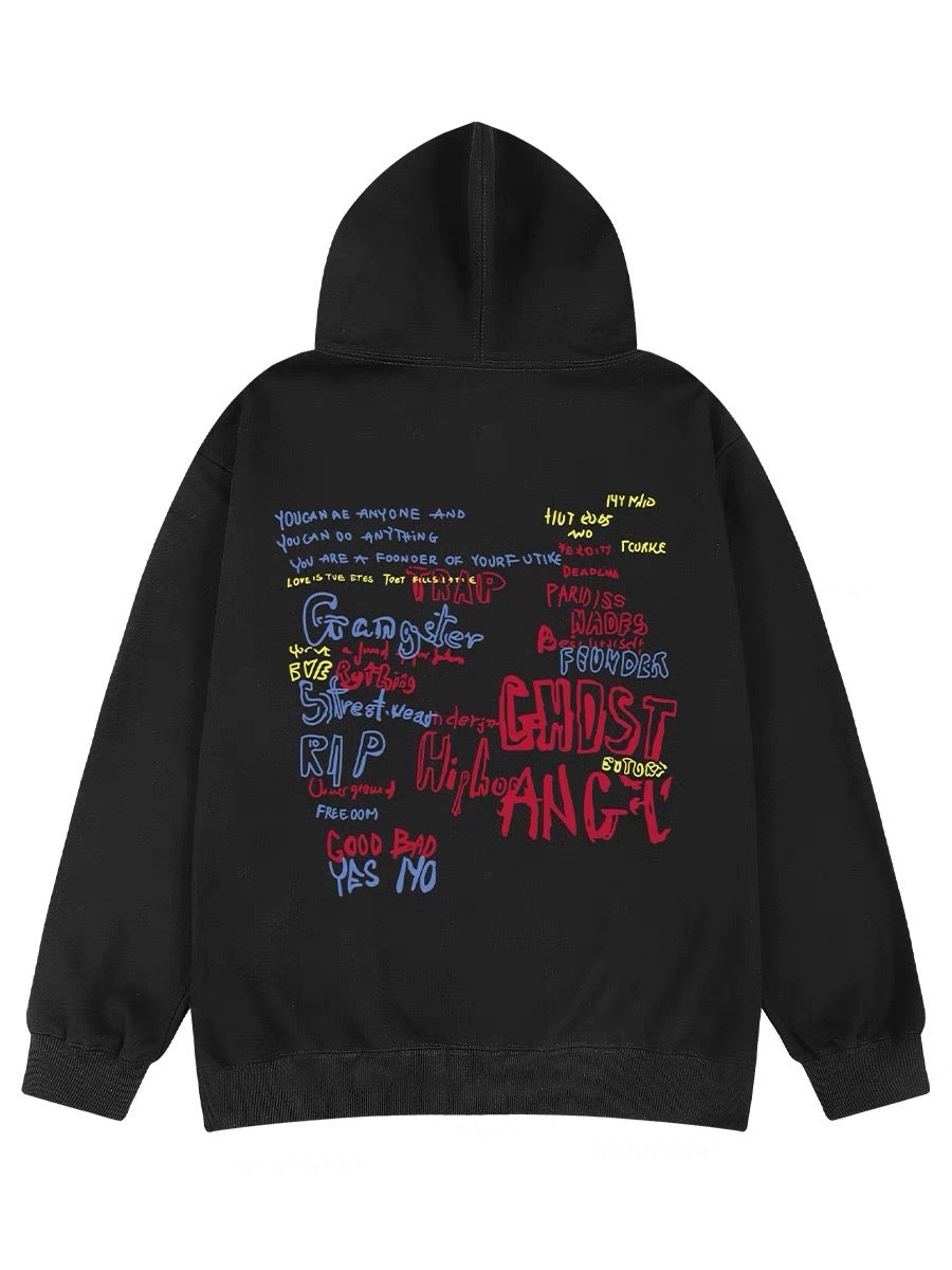 National trendy loose hooded sweatshirt for men in autumn and winter 2023 new couple American print boys trendy brand pullover hoodie