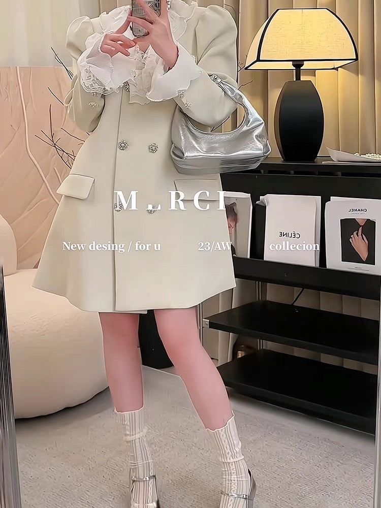 Design sense small crowd ruffled stitching suit dress 2023 new women's autumn French temperament small skirt