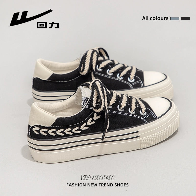 Huili wheat ear canvas shoes for women 2024 spring new versatile thick-soled sneakers retro versatile niche casual shoes
