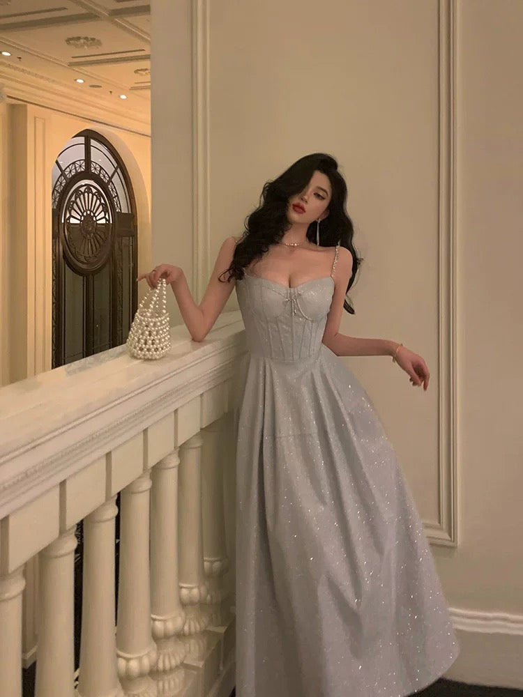 Godfrey Light Luxurious Sparkling Suspender Dress Women's 2023 New Niche Design Fishbone Waist Dress Long Skirt
