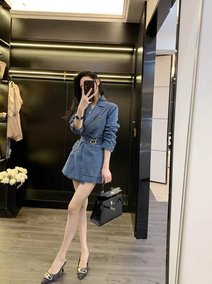 Denim dress women's summer 2023 new French style niche design waist slimming suit skirt