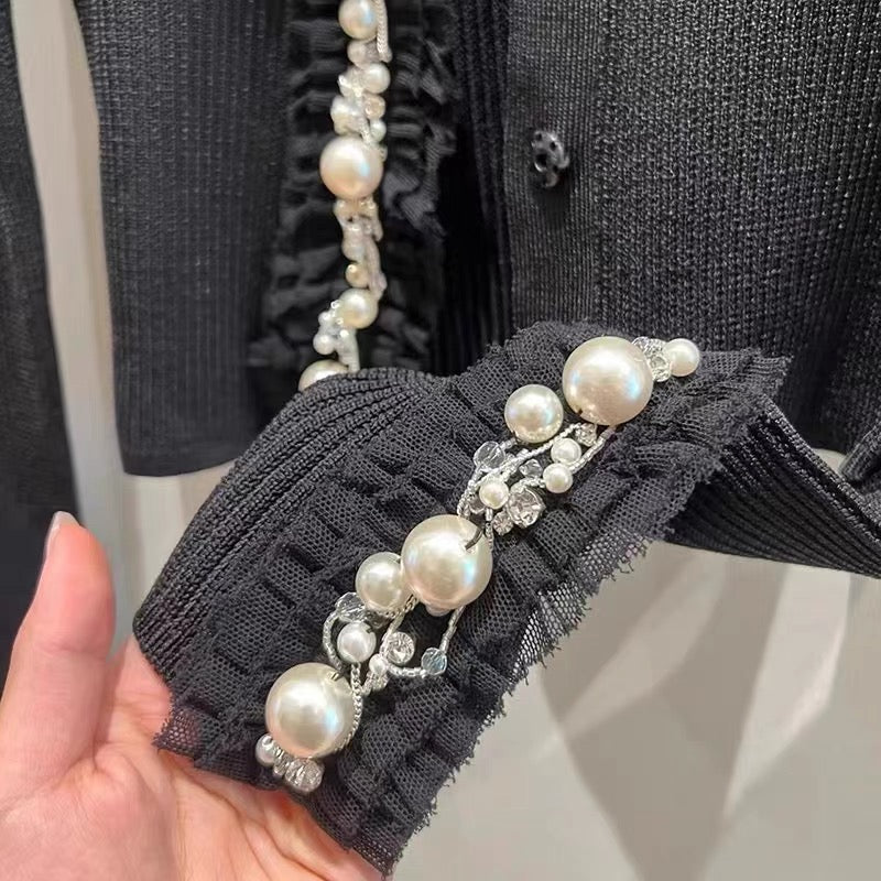 Elegant diamond-encrusted little fragrance 2023 new autumn French lady style age-reducing knitted card-waist bottoming shirt