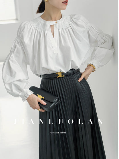 HUANZI Huanzi custom French white shirt women's spring design niche high-end silhouette shirt