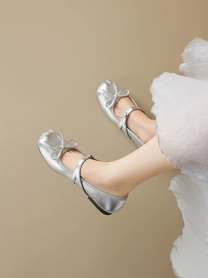 Augustin silver ballet shoes for women 2025 new summer wear Mary Jane with skirt small leather sandals