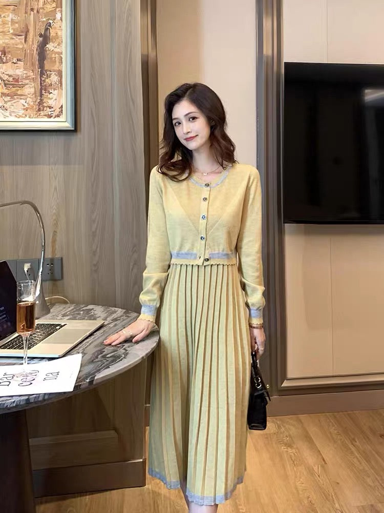 Lin Yaner Xiaoxiangfeng knitted fashion suit early autumn women's 2023 new cardigan to wear with a two-piece dress (D185)