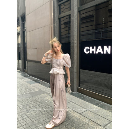 MLS shirt 2024 new style women's light mature French niche western style age-reducing fairy organza puff sleeve top for women