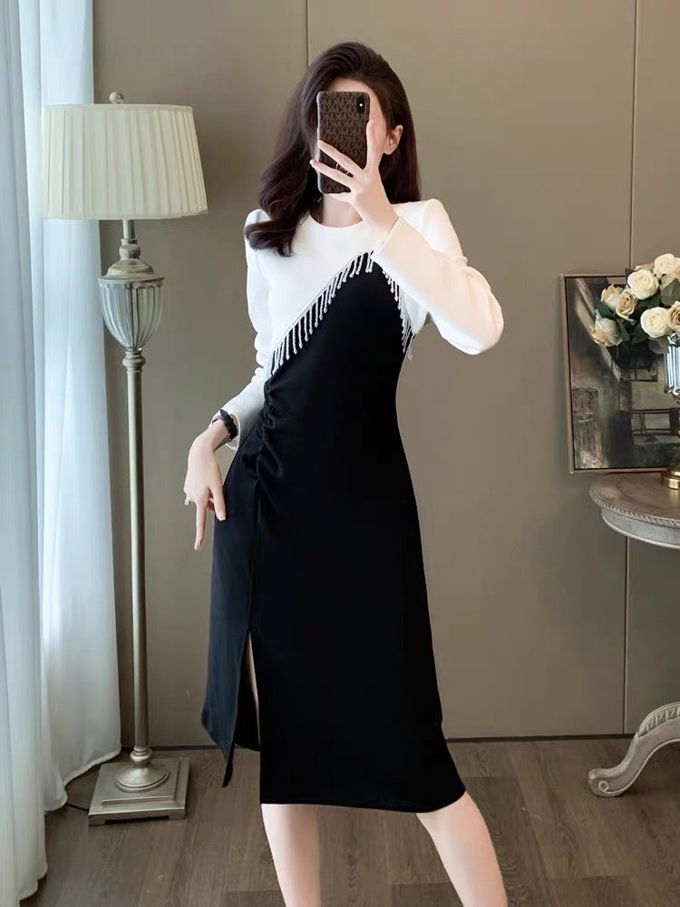 French style small fragrant dress for women 2023 autumn and winter new style waist slimming mid-length high-end temperament skirt