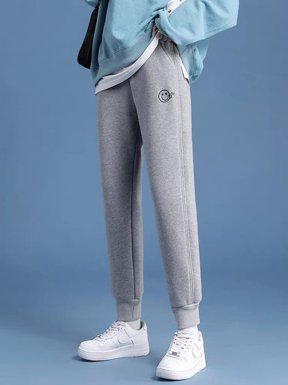 Special offer/Korean version of smiley face embroidered ankle-length sweatpants for women spring new elastic high-waisted loose casual sweatpants