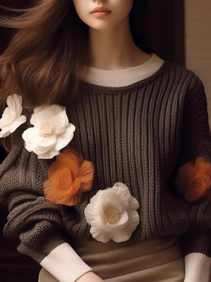 Women's 2023 new autumn heavy-duty crocheted high-end and super good-looking European style lazy style pullover sweater for little people (B1510)