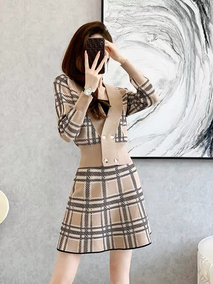 French style small fragrance suit for women 2023 autumn new fashion casual small man top knitted two-piece set (V6611)