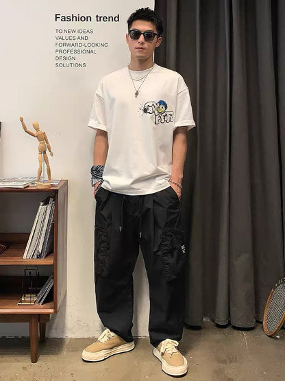 Xu Tailang American cartoon graffiti print short-sleeved T-shirt men's summer trendy brand men's cotton half-sleeved hip-hop top