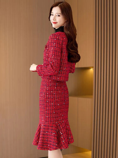 Xiaoxiangfeng two-piece suit dress for women Spring and Autumn 2023 new hot style lady Xi mother-in-law wedding banquet dress (S0416)