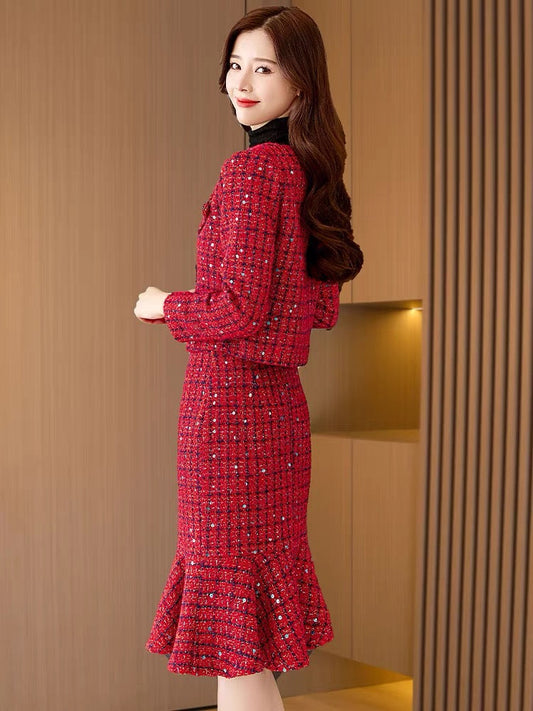 Xiaoxiangfeng two-piece suit dress for women Spring and Autumn 2023 new hot style lady Xi mother-in-law wedding banquet dress (S0416)