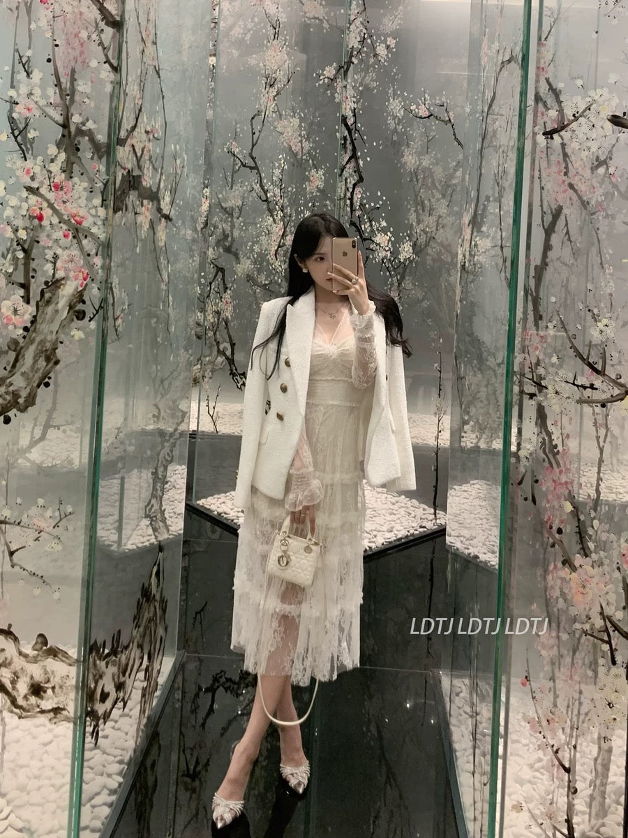 LDTJ Haute Couture 23 Autumn and Winter New Celebrity Banquet Date French Atmosphere Pure Desire Lace Bottoming Fairy Dress for Women