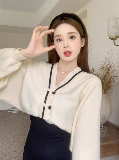 Autumn and winter Korean style outfits 2023 new national style girls new Chinese style knitted sweater + suspender dress (S0973)