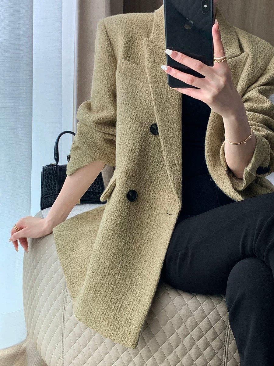 Guoge's suit single-sided woolen coat for women 2023 autumn and winter new style high-end temperament short shoulder woolen coat