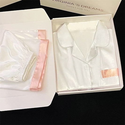2024 new ice silk pajamas women's short-sleeved summer thin silk can be worn outside home clothes suit spring and summer