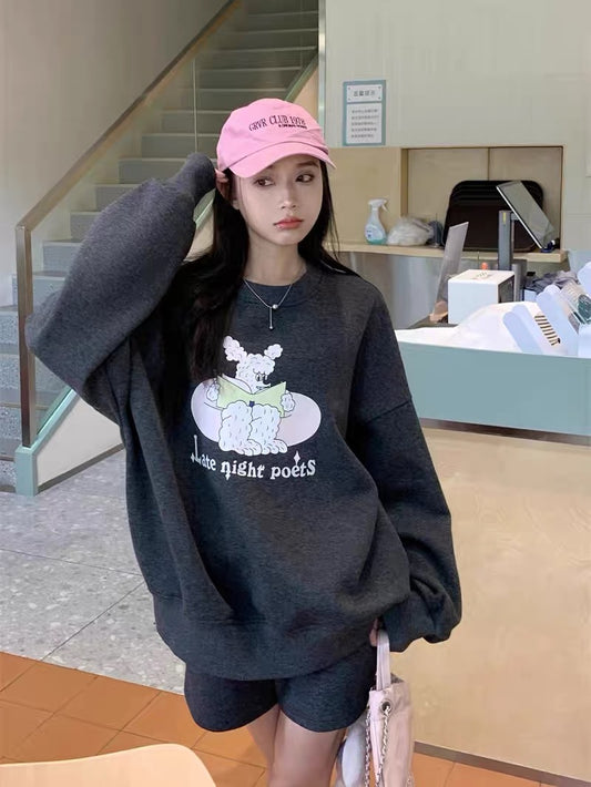 AHY sweatshirt suit for women 2023 early autumn new Korean version versatile casual lazy style street shorts two-piece set