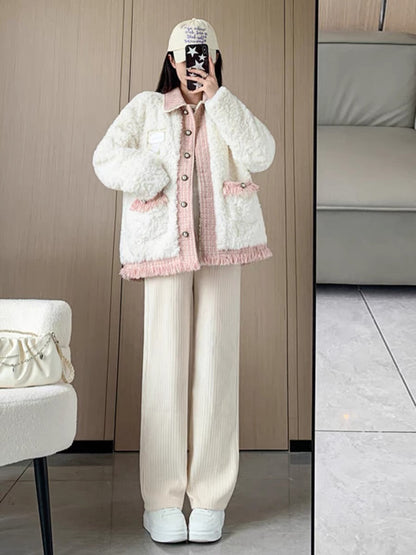Maternity coat autumn and winter outer wear thickened lambswool 2023 new fashion winter suit tops and pants two pieces (D7772)